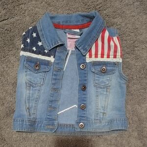 Kids Denim Vest with American Flag Design